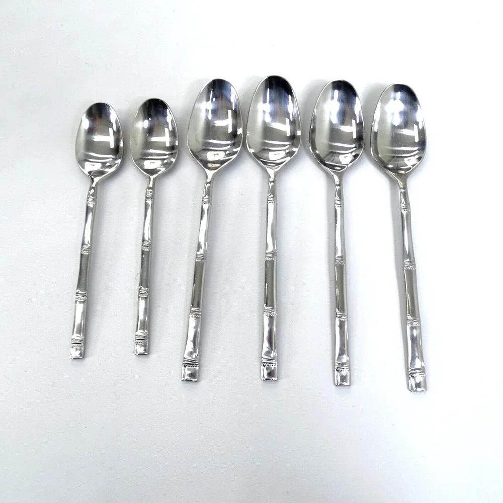 Lot 6 Stainless BAMBOO‎ Flatware Korea AUGUST MOON MCM Retro Vintage